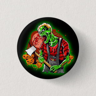 Badge Rond 2,50 Cm Halloween Funny Green Zombie Ax sur