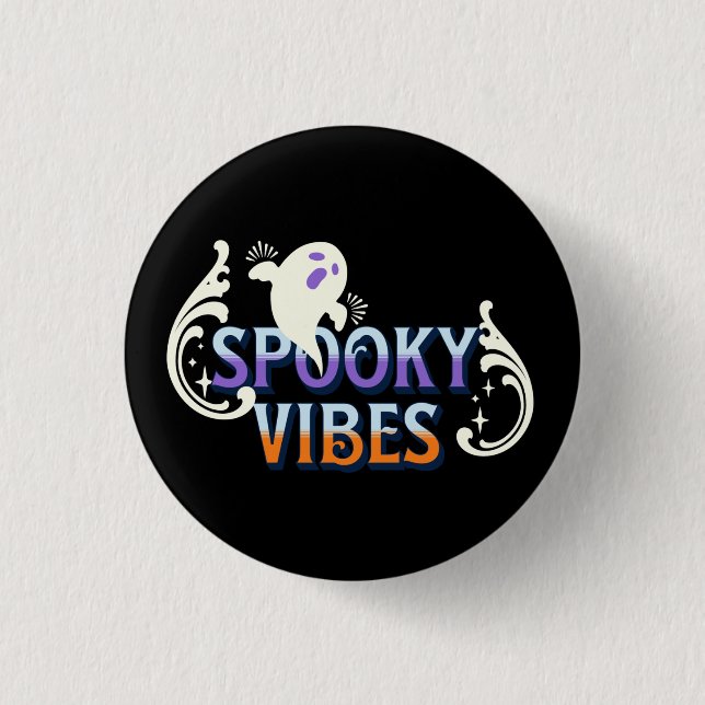 Badge Rond 2,50 Cm Halloween Ghost Vibes Éffrayant Typographie Lettra (Devant)