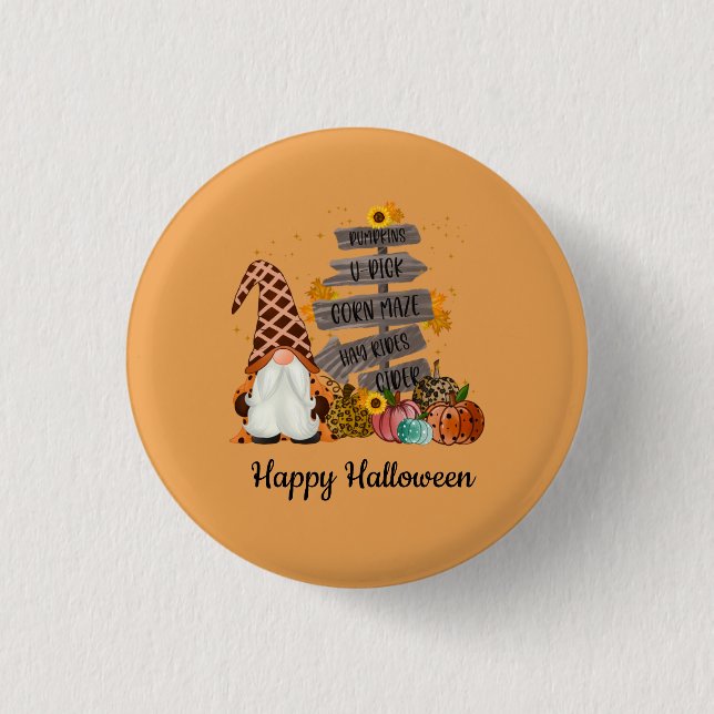 Badge Rond 2,50 Cm Halloween Gnomes, Fall, Pumpkins, Halloween Party  (Devant)