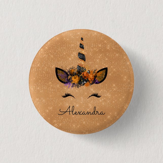 Badge Rond 2,50 Cm Halloween Parties scintillant de licorne magique e (Devant)