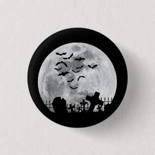 Badge Rond 2,50 Cm Halloween Pleine lune Cimetière Bats Éffrayants