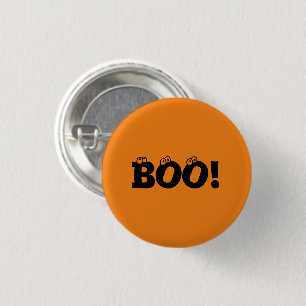 Badge Rond 2,50 Cm Halloween Scary Boo ! lunettes noir orange