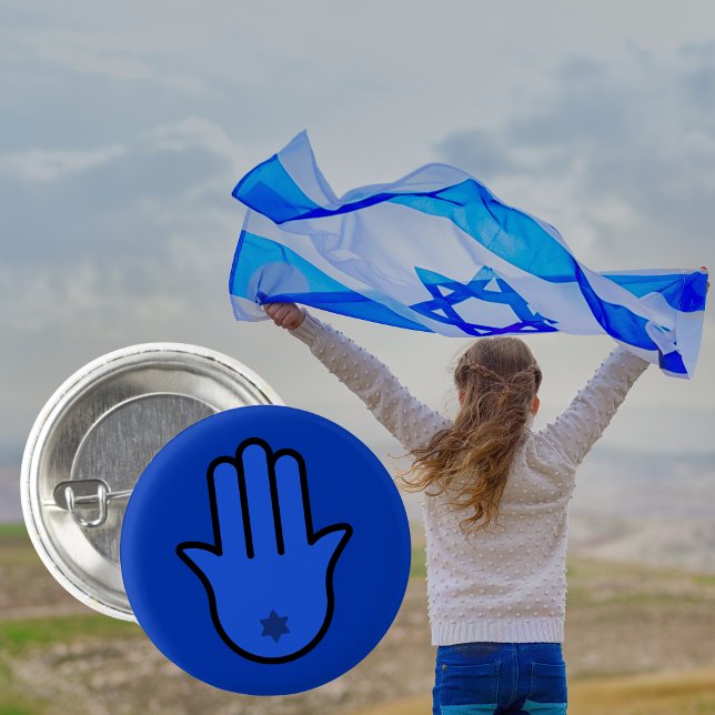 Badge Rond 2,50 Cm Hamsa bleu simple avec étoile de David (Créateur téléchargé)