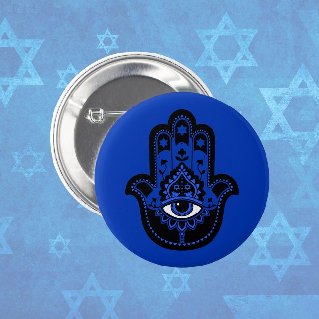 Badge Rond 2,50 Cm Hamsa Juif Bleu avec Étoile de David (Créateur téléchargé)