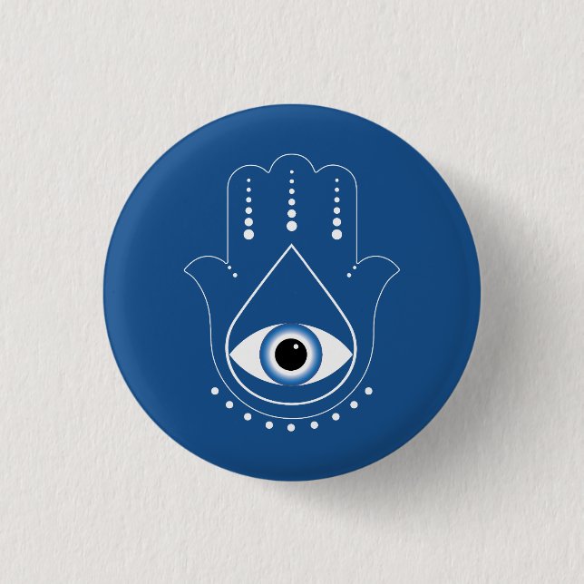 Badge Rond 2,50 Cm Hamsa main Grec mal Oeil bleu (Devant)