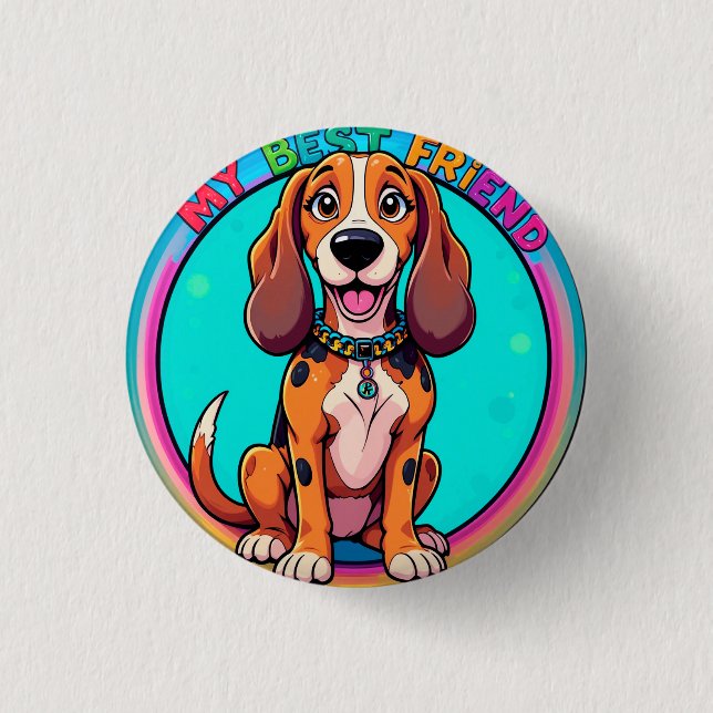 Badge Rond 2,50 Cm Happy Cartoon Beagle Dog My Best Friend (Devant)
