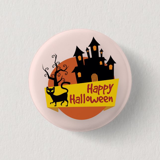 Badge Rond 2,50 Cm Happy Halloween Haunted House | Bouton de broche (Devant)