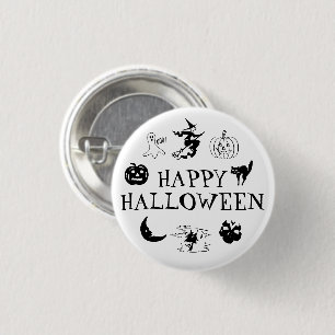 Badge Rond 2,50 Cm Happy Halloween noir blanc costume éffrayant