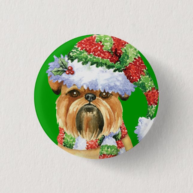 Badge Rond 2,50 Cm Happy Howlidays Brussels Griffon Button (Devant)