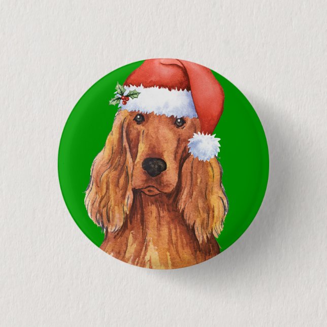 Badge Rond 2,50 Cm Happy Howlidays Irish Setter (Devant)