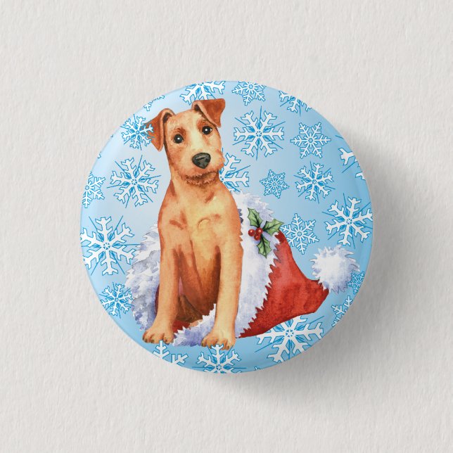 Badge Rond 2,50 Cm Happy Howlidays Irish Terrier Button (Devant)