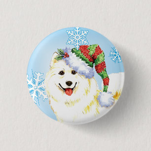 Badge Rond 2,50 Cm Happy Howlidays Samoyed