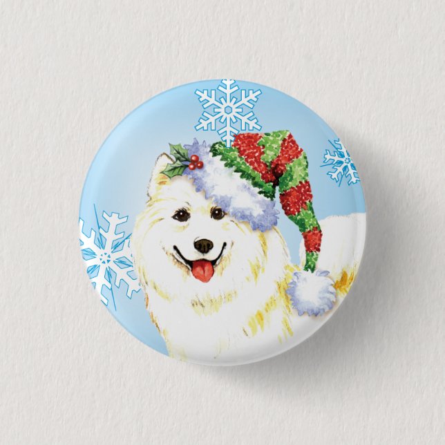 Badge Rond 2,50 Cm Happy Howlidays Samoyed (Devant)