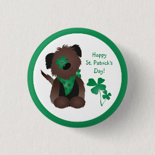 Badge Rond 2,50 Cm Happy Jour de la Saint Patrick Chien quatre feuill