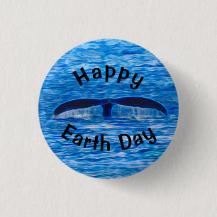 Badge Rond 2,50 Cm Happy Jour des terres Whale Tail Blue Ocean