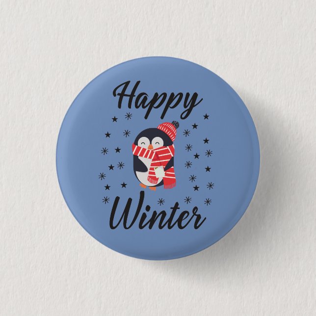 Badge Rond 2,50 Cm Happy Winter, mignon Penguin (Devant)