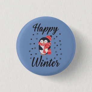 Badge Rond 2,50 Cm Happy Winter, mignon Penguin