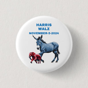Badge Rond 2,50 Cm Harris/Walz, vote bleu, âne, éléphant, élections