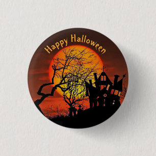 Badge Rond 2,50 Cm Hauné Pleine lune de maison graphique Halloween