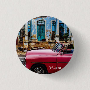Badge Rond 2,50 Cm Havana Cuba Voiture rouge Vintage