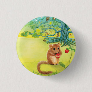 Badge Rond 2,50 Cm Hazel Dormouse Manger Fraise Sauvage