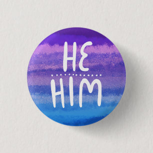 Badge Rond 2,50 Cm HE/HIM Pronounouns Aquarelle colorée et poêlée