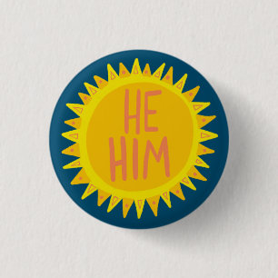Badge Rond 2,50 Cm HE / HIM Pronouns Sunshine Pride handlettré