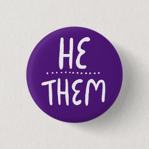 Badge Rond 2,50 Cm HE/THEM Pronononounes Purple Handlettering Minimal