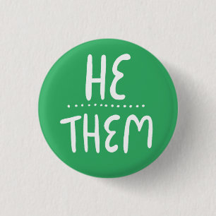 Badge Rond 2,50 Cm HE/THEM Prononounes Green Handlettering Minimal