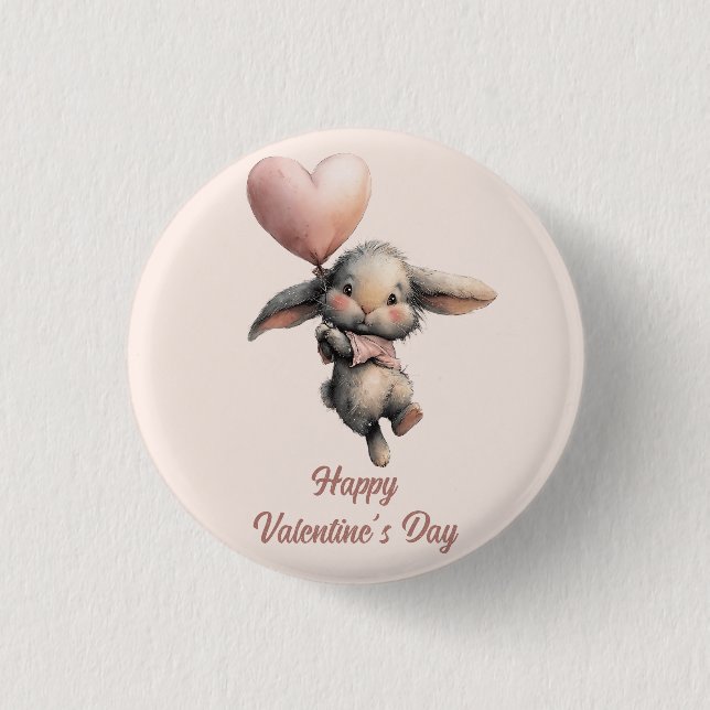 Badge Rond 2,50 Cm Heart Balloon Bunny for Valentines (Devant)