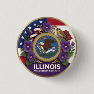 Badge Rond 2,50 Cm Héritage de l'Illinois Terre de Lincoln ✦