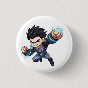 Badge Rond 2,50 Cm Héros Cyber Anime Fighter – Personnage Chibi Puiss