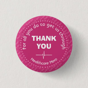 Badge Rond 2,50 Cm Héros de soins de santé Merci personnalisable ROSE