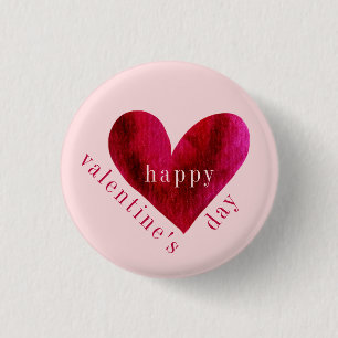 Badge Rond 2,50 Cm Heureuse Sainte-Valentin   Coeur aquarelle