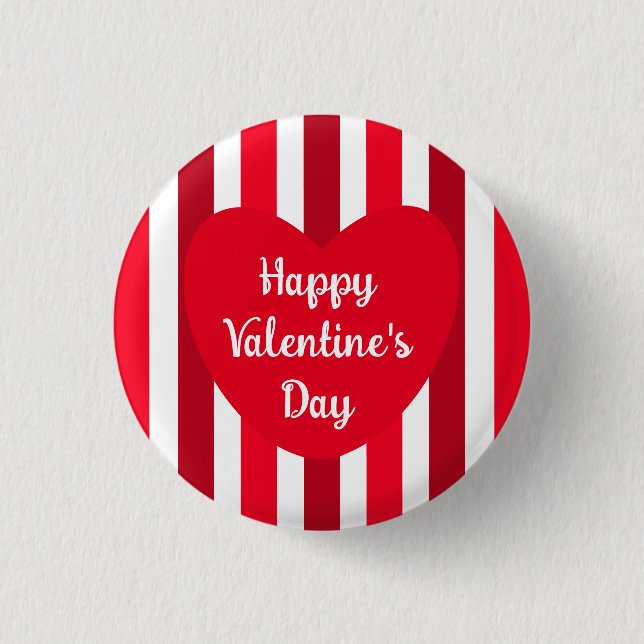 Badge Rond 2,50 Cm Heureuse Sainte-Valentin mignon rouge rayé simple (Devant)