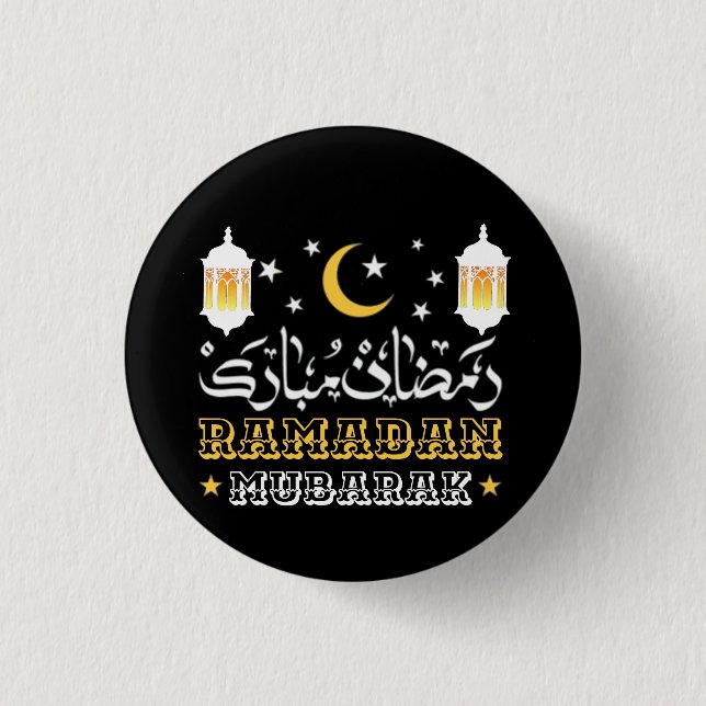 BADGE ROND 2,50 CM HEUREUX RAMADAN MUBARAK KAREEM 2026 (Devant)