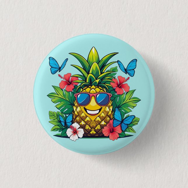 Badge Rond 2,50 Cm Hibiscus à papillon d'ananas tropique (Devant)