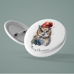 Badge Rond 2,50 Cm Hibou d'hiver enchanté, personnalisé