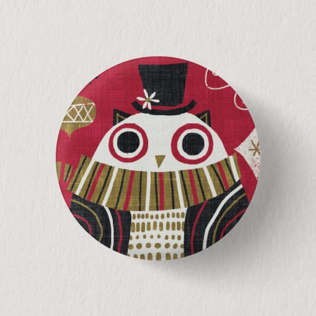 Badge Rond 2,50 Cm Hibou original de Noël (Devant)