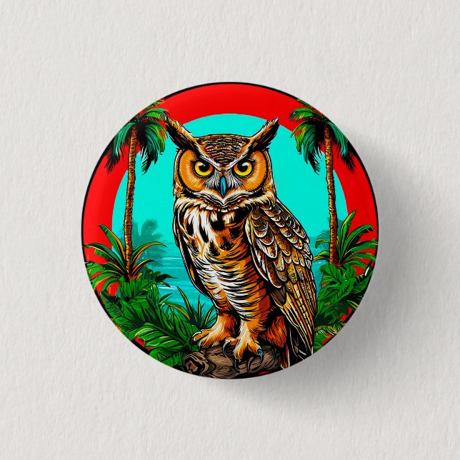 Badge Rond 2,50 Cm Hibou perché sur un rocher (Devant)