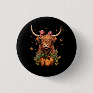 Badge Rond 2,50 Cm Highland Cow Fall Et Citrouilles Feuille Automne R