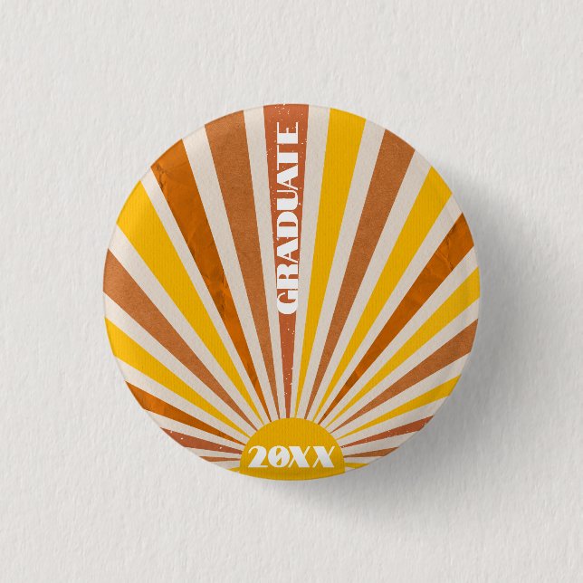 Badge Rond 2,50 Cm Hippie les années 70 éducation rétro Graduation Or (Devant)