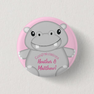 Badge Rond 2,50 Cm Hippo Baby shower rose