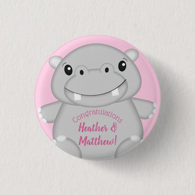 Badge Rond 2,50 Cm Hippo Baby shower rose (Devant)