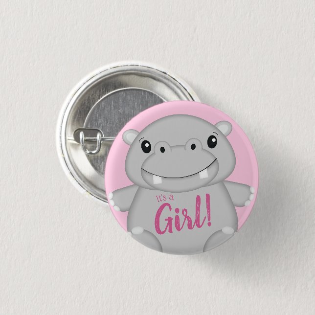 Badge Rond 2,50 Cm Hippo Baby shower rose (Devant & derrière)
