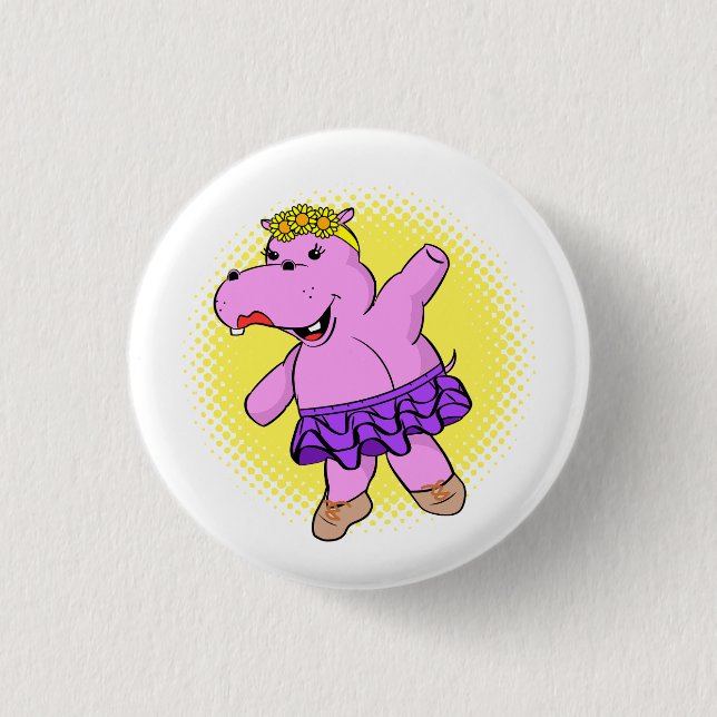 Badge Rond 2,50 Cm Hippo Ballerina avec Tutu (Devant)