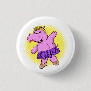 Badge Rond 2,50 Cm Hippo Ballerina avec Tutu