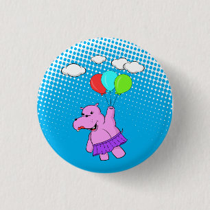 Badge Rond 2,50 Cm Hippo Rose Volant Avec Ballons
