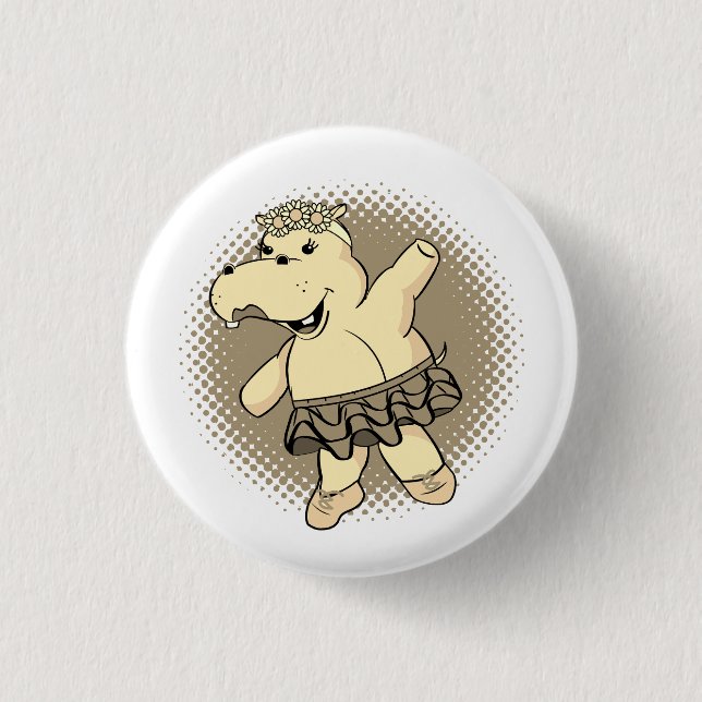 Badge Rond 2,50 Cm Hippo Sepia Ballerina Avec Tutu (Devant)