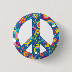 Badge Rond 2,50 Cm Hippy 60s Boho Peace Sign